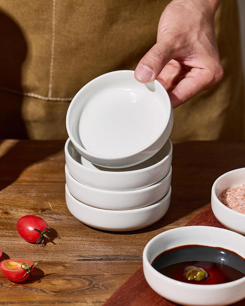 Famiware Milkyway Ceramic Soy Sauce Dish, Dipping Bowls Set of 6, Dipping Sauce Bowls/Dishes, 4oz Small Serving Bowls for Side Dishes, Condiment, Sushi, Appetizer, Dessert, White - Image 4